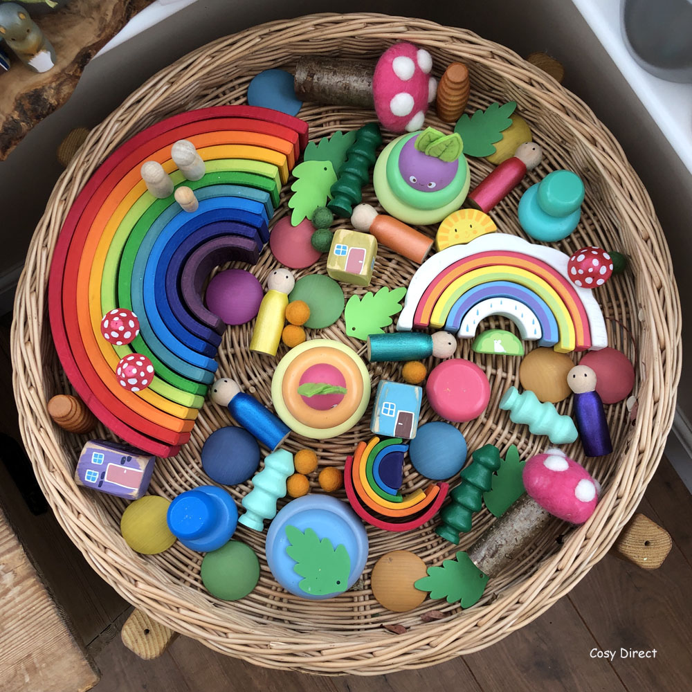 Wicker Tray Play - rainbows